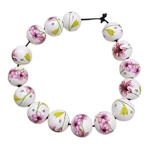 Vintage Floral Ceramic Bead Stretch Bracelet Pink Purple Botanical Boho READ